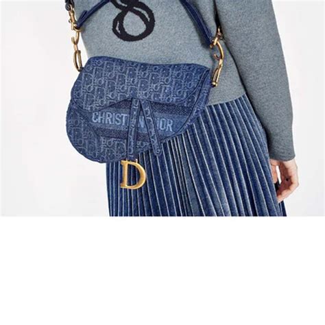 Saddle Bag Blue Dior Flowers Embroidered Denim 